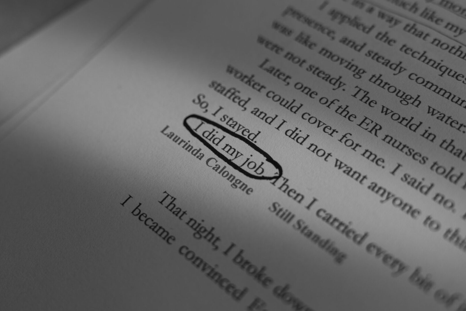 Page with circled words "I did my job