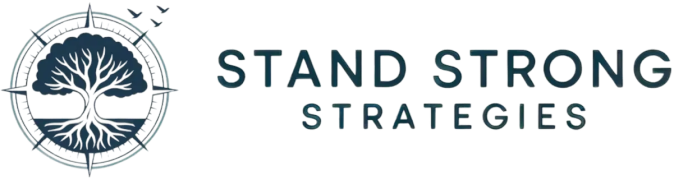 Stand Strong Strategies emblem, tree and compass